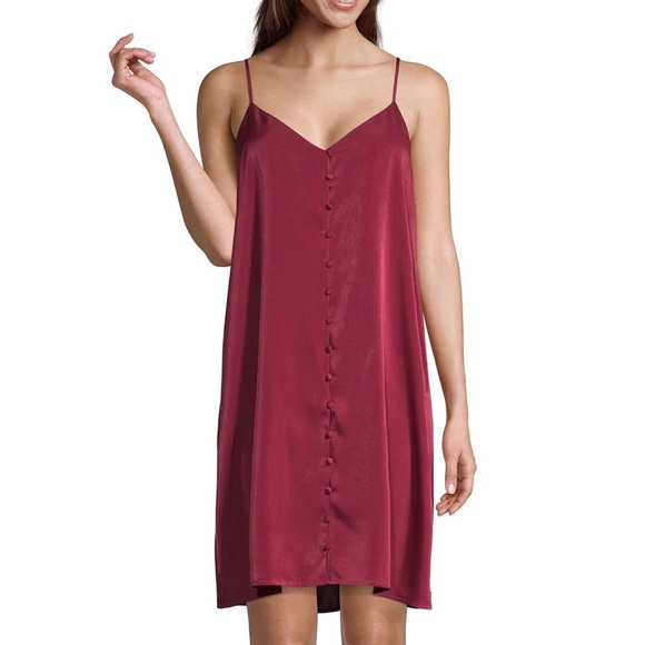 Button down Satin Slip Dress - Picture 1 of 4